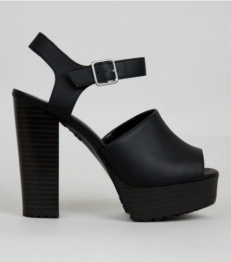Wide Fit Black Peep Toe Block Heels | New Look