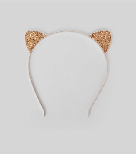 Rose Gold Glitter Cat Ears Headband | New Look