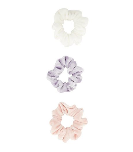 3 Pack White Pink and Lilac Velvet Scrunchies | New Look