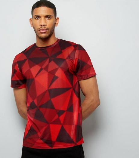 Red Geometric Print Sports T-Shirt | New Look