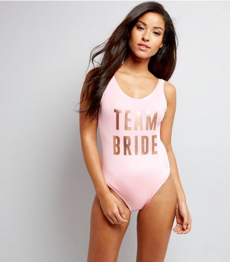 Pink Metallic Team Bride Swimsuit | New Look