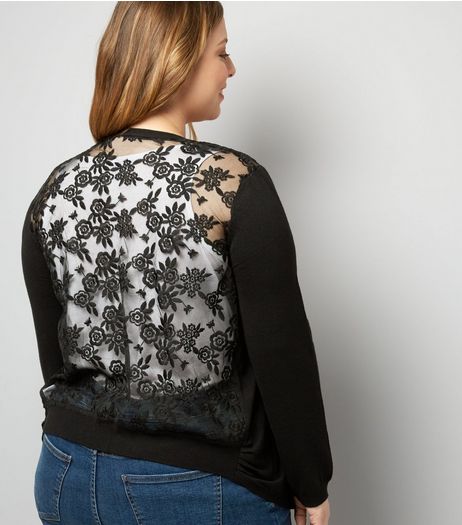 Curves Black Lace Back Cardigan | New Look