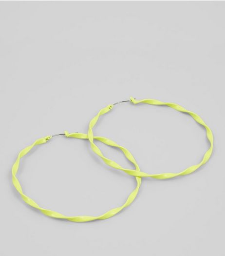 Neon Yellow Twisted Hoop Earrings | New Look