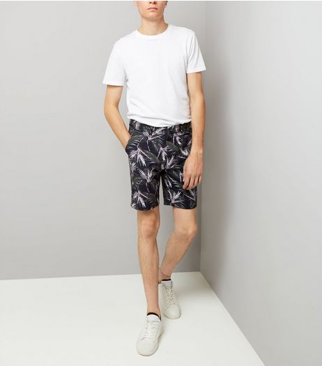 Navy Palm Print Tailored Shorts | New Look