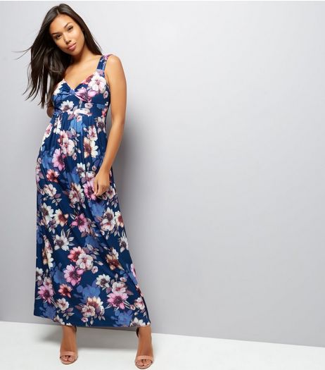 Mela Navy V Neck Floral Print Maxi Dress | New Look