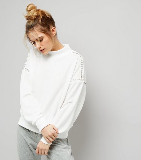 Cream Stud Trim Funnel Neck Sweater | New Look