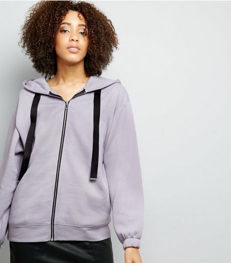 Lilac Zip Front Oversized Hoodie | New Look