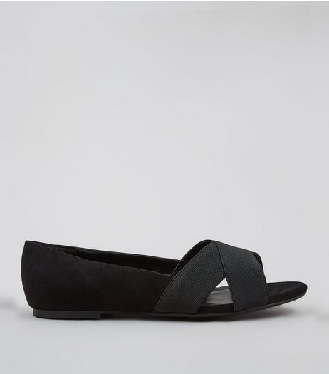 Wide Fit Black Elasticated Cross Strap Pumps | New Look