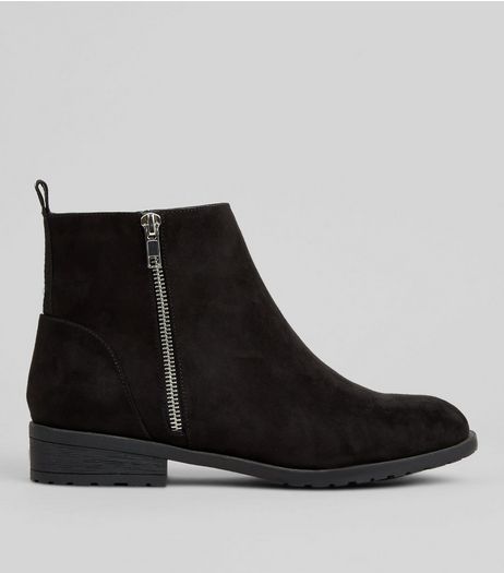 Wide Fit Black Suedette Striped Trim Boots | New Look