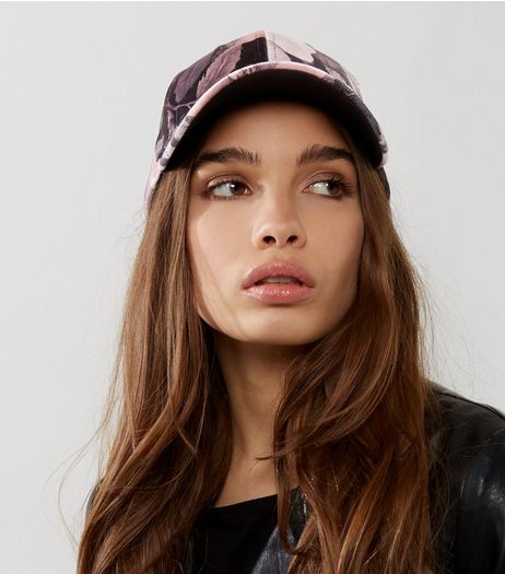 Pink Velvet Floral Print Cap | New Look