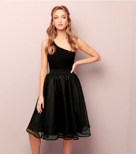 Black Spot Mesh Skater Skirt | New Look