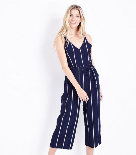 AX Paris Navy Stripe V Neck Jumpsuit | New Look