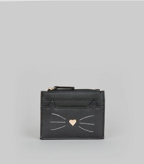 Black Cat Embroidered Cardholder | New Look