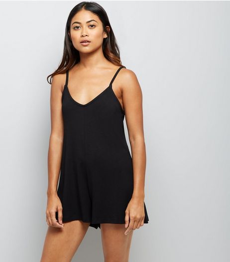 Petite Black Lattice Back Jersey Playsuit | New Look