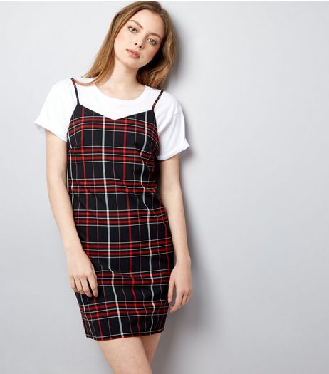 Navy Contrast Check Mini Slip Dress | New Look
