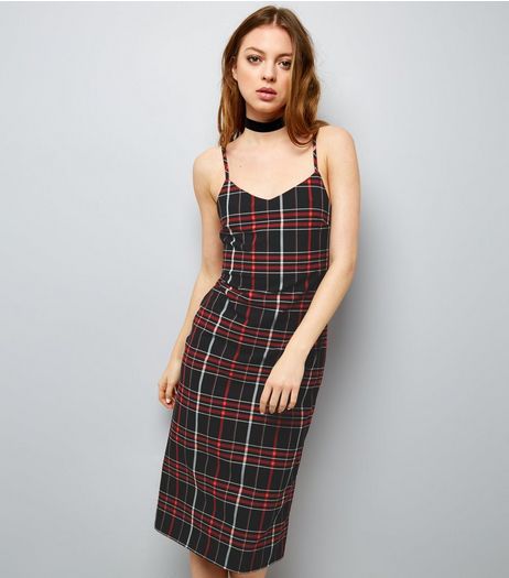 Navy Check Print Midi Slip Dress | New Look