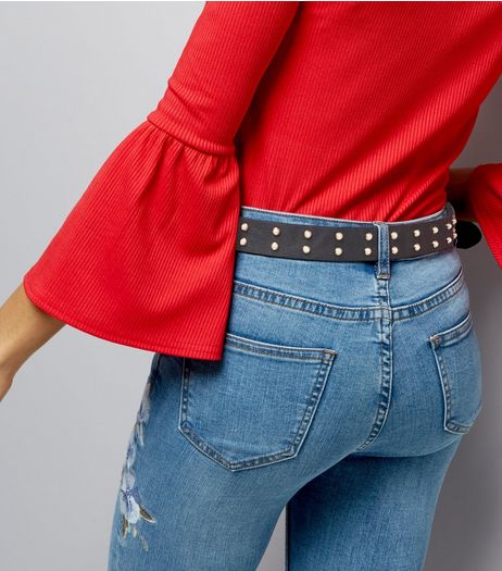 Black Pearl Stud Jeans Belt | New Look