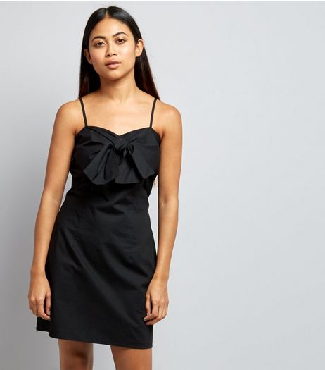 Petite Black Tie Front Slip Dress | New Look
