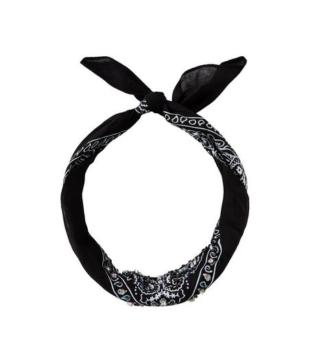 Black Paisley Print Beaded Bandana | New Look