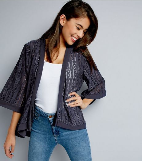 Mela Navy Lace Kimono | New Look