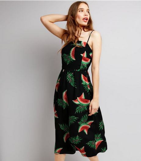 Black Watermelon Print Tie Back Dress | New Look