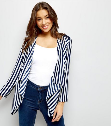 Mela Navy Stripe Waterfall Jacket | New Look