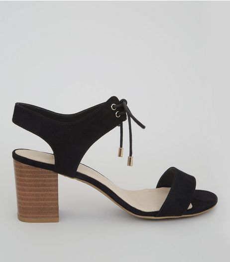 Black Comfort Suedette Tie Front Contrast Block Heels | New Look