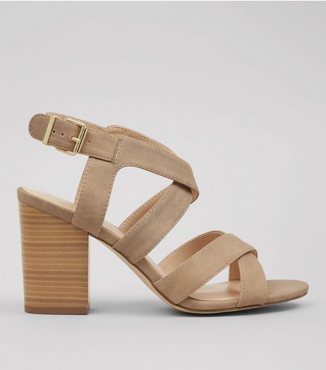 Mink Suedette Cross Strap Block Heels | New Look
