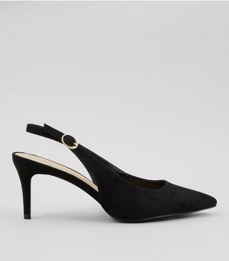 Black Sling Back Kitten Heels | New Look