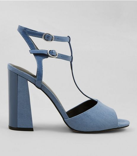 Blue Suedette Contrast Flared Block Heels | New Look