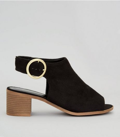 Wide Fit Black Suedette Peep Toe Heeled Sandals | New Look