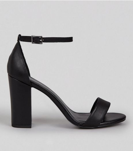 Black Leather Ankle Strap Heeled Sandals | New Look