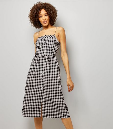 Black Gingham Tie Back Midi Dress | New Look