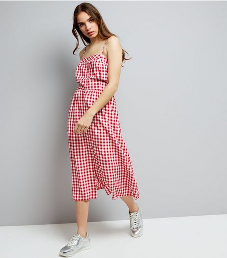 Red Gingham Tie Back Midi Dress | New Look