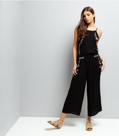 Black Floral Embroidered Jumpsuit | New Look