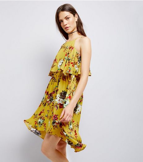 Blue Vanilla Orange Floral Print Frill Trim Dress | New Look