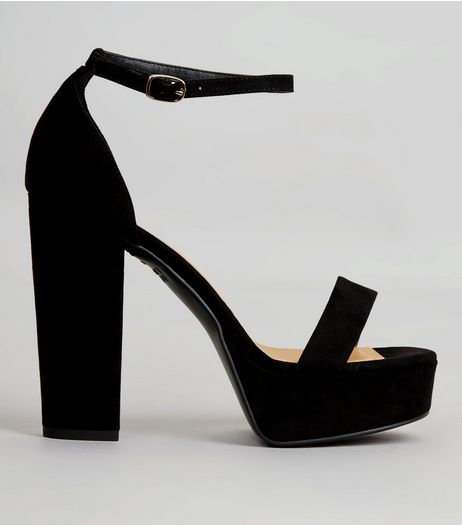 Wide Fit Black Suedette Ankle Strap Block Heels | New Look
