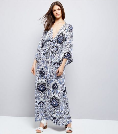 Blue Vanilla Navy Abstract Print Kimono Maxi Dress | New Look