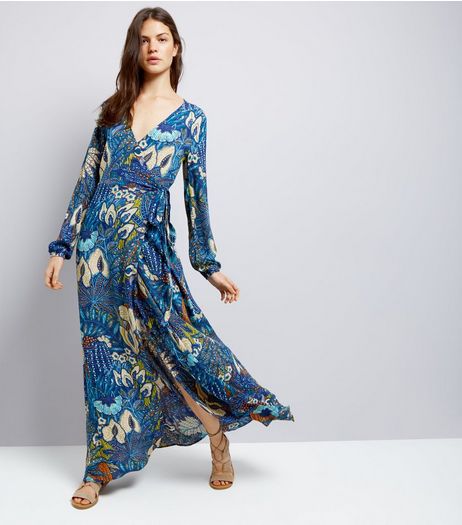 Blue Vanilla Navy Floral Print Wrap Front Maxi Dress | New Look