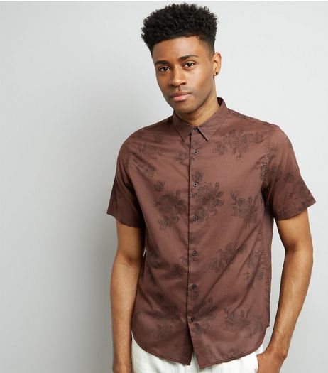 Brown Floral Print Short Sleeve Shirt | New Look