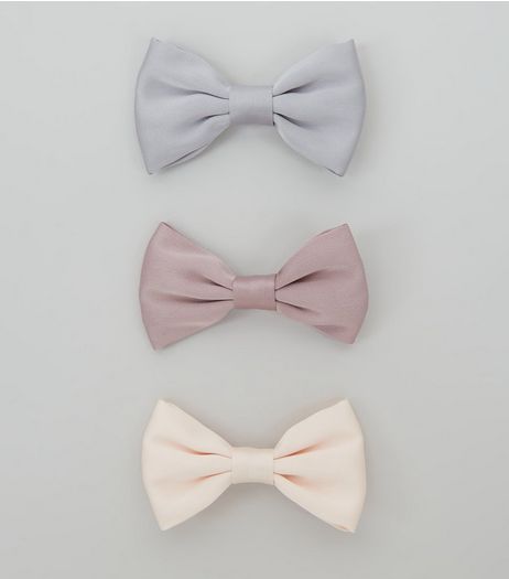 3 Pack Pink Blue and Lilac Satin Bow Clips | New Look