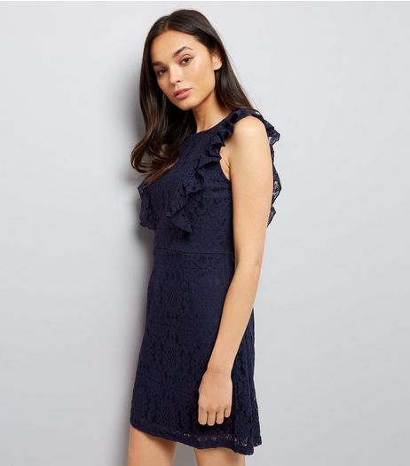 Blue Vanilla Navy Frill Trim Sleeveless Dress | New Look