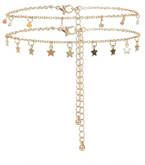 2 Pack Gold Star Chain Anklets | New Look