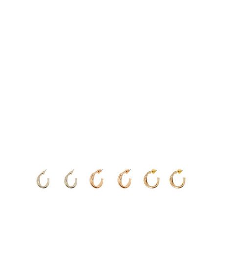 3 Pack Silver Rose Gold and Gold Mini Hoop Earrings | New Look