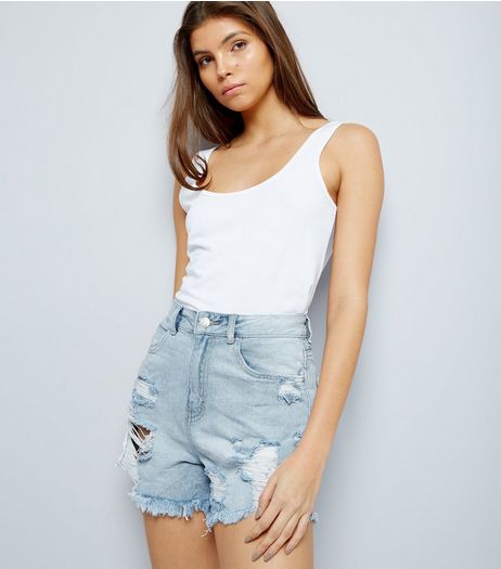Tall Blue Denim Ripped High Waisted Shorts | New Look