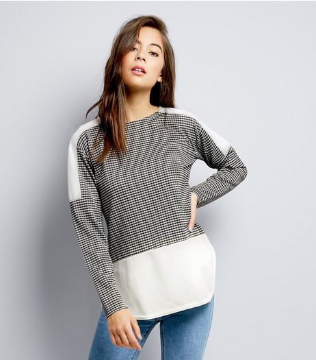 QED Black Gingham Check Panel Long Sleeve Top | New Look