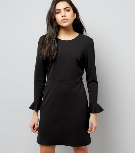 Black Bell Sleeve Tie Waist Dress | New Look