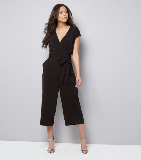 Black Wrap Front Culotte Jumpsuit | New Look
