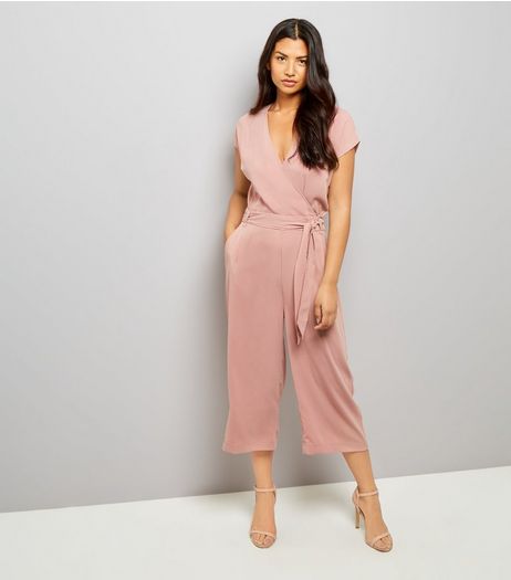 Mid Pink Wrap Front Culotte Jumpsuit | New Look