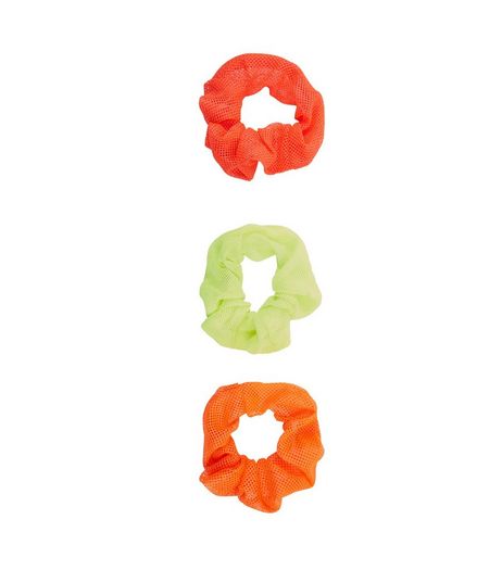3 Pack Orange and Green Mesh Scrunchies | New Look
